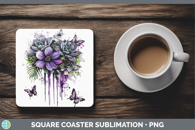 Purple Drips Succulents Square Coaster Sublimation Coaster D