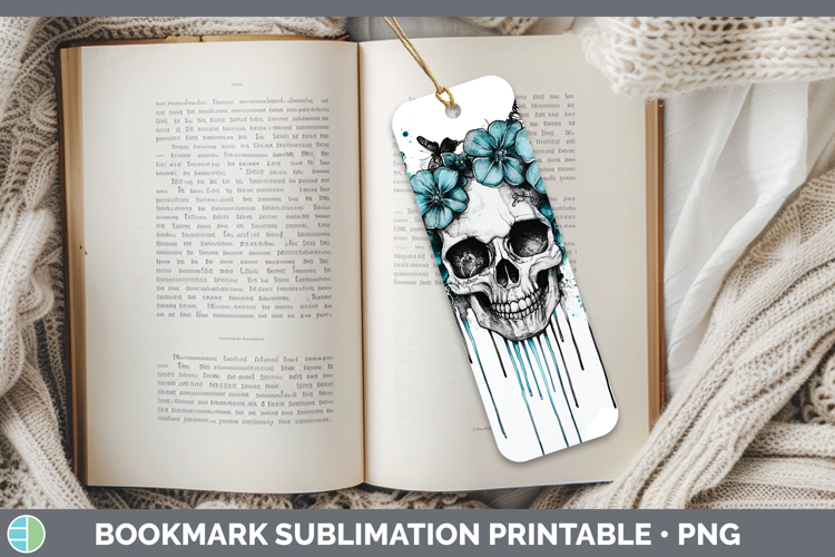 Teal Drips Skull Bookmark Sublimation Printable Designs