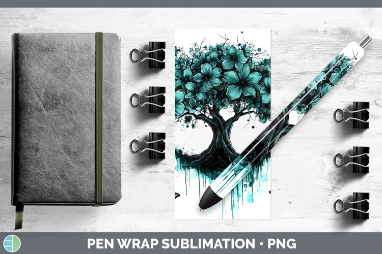 Teal Drips Tree of Life Pen Wrap Sublimation Pen Designs