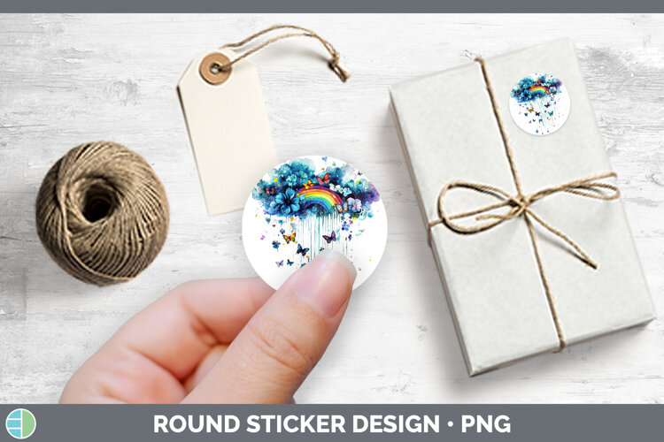Teal Drips Rainbow Stickers | Round Labels Designs example image 1