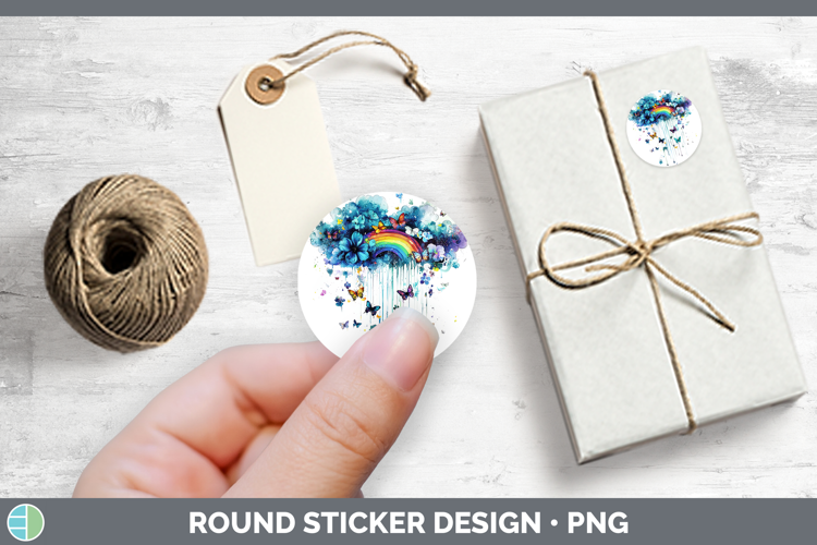Teal Drips Rainbow Stickers | Round Labels Designs