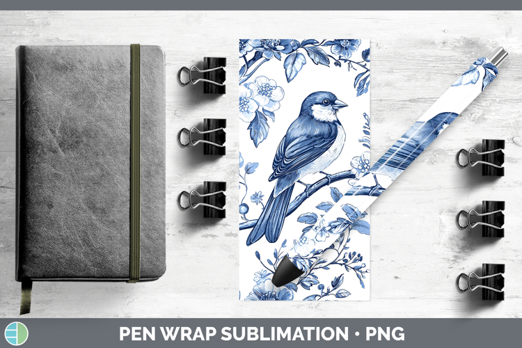 Blue Chinoiserie Birds Pine Grosbeak Pen Wrap Sublimation Pe