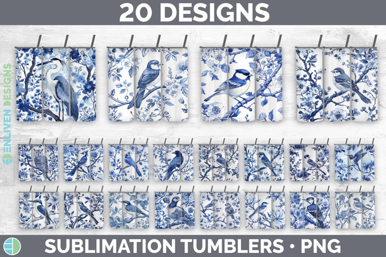 Chinoiserie Birds 01 Tumbler PNG Sublimation Design Bundle