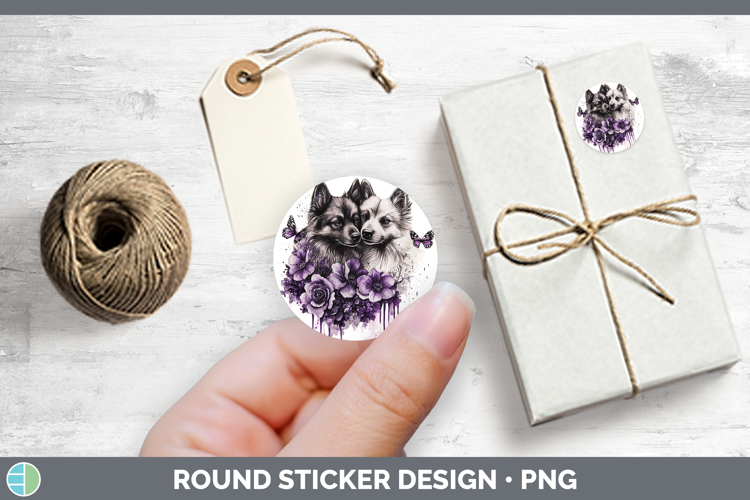Dogs 04 Purple Drips Keeshond Stickers | Round Labels Design
