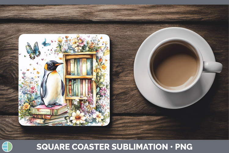 BS05 Bookshelf Penguin Square Coaster Sublimation Coaster De