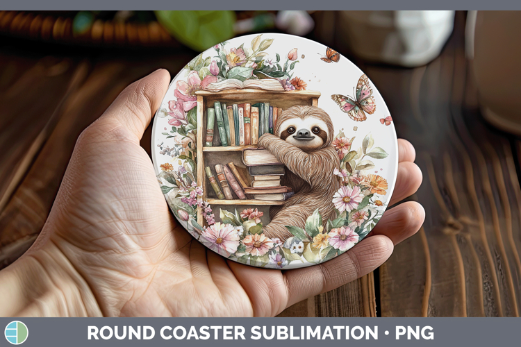 BS05 Bookshelf Sloth Round Coaster Sublimation Coaster Desig