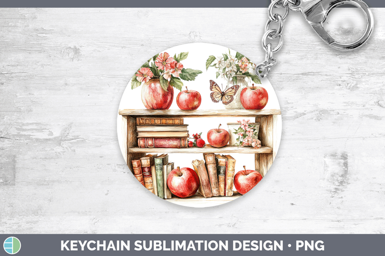 BS05 Bookshelf Apple Keychain Sublimation Keyring Designs