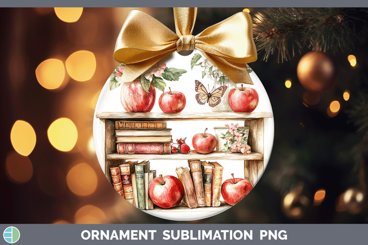 BS05 Bookshelf Apple Ornament Sublimation Bauble Designs