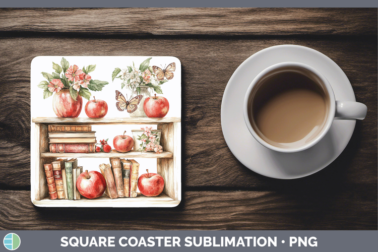 BS05 Bookshelf Apple Square Coaster Sublimation Coaster Desi