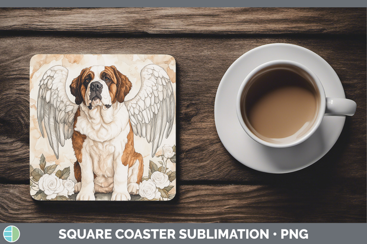 Dogs 01 Angel Saint Bernard Square Coaster Sublimation Coast