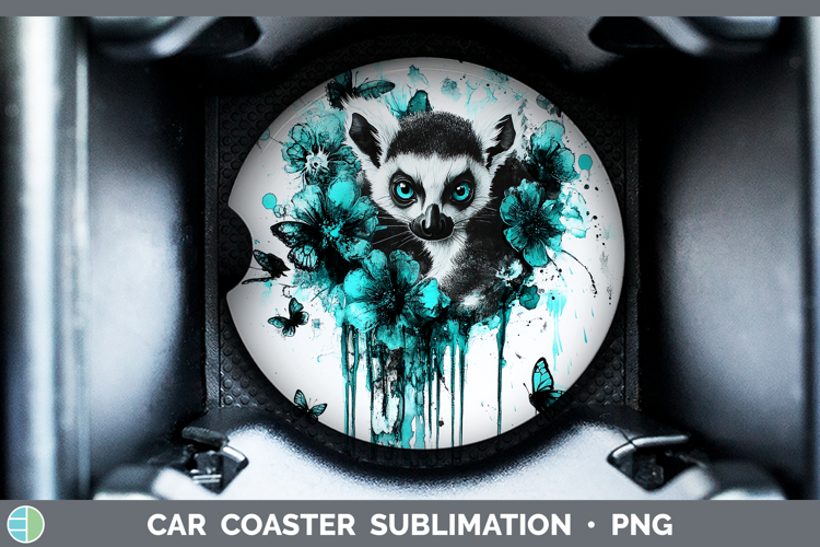 BS05 Teal Drips Lemur Car Coaster Sublimation Designs