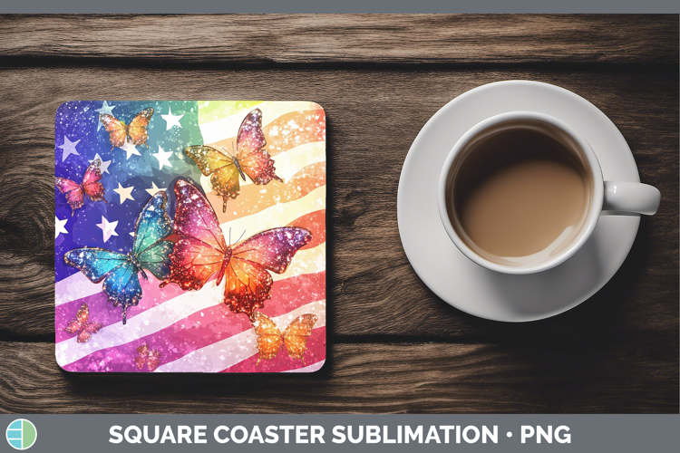 BS01 Glitter USA Flag Square Coaster Sublimation Coaster Des