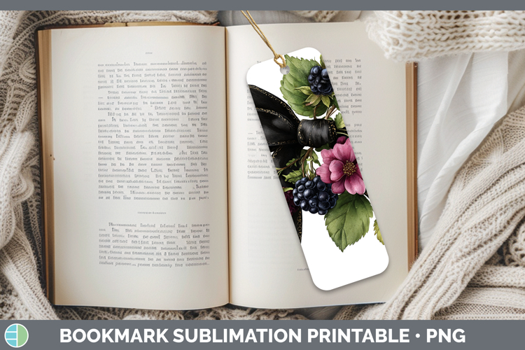 Fruit Bows Blackberries Bookmark Sublimation Printable Desig