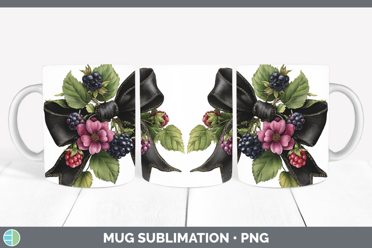 Fruit Bows Blackberries Mug Wrap Sublimation Coffee Cup Desi