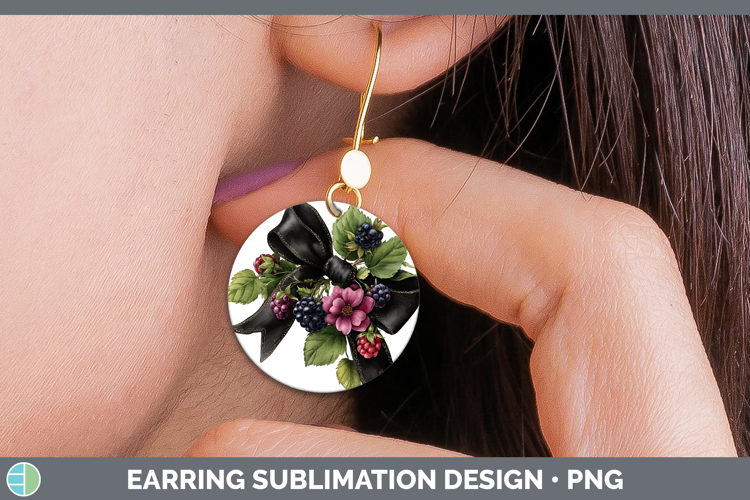 Fruit Bows Blackberries Round Earrings Sublimation Earrings
