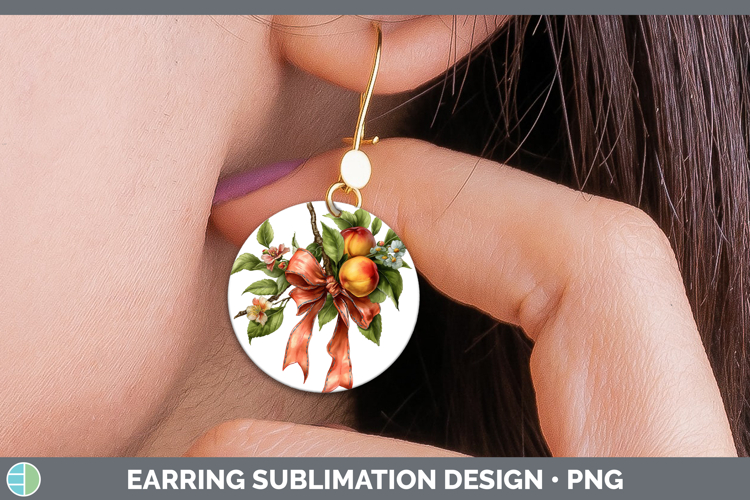Fruit Bows Nectarine Round Earrings Sublimation Earrings Des