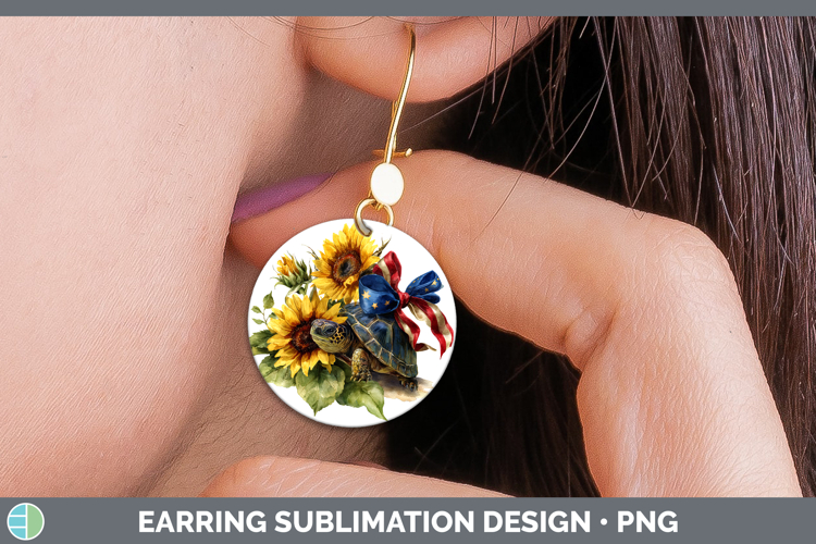 Animals Sunflower Patriotic Sea Turtle Round Earrings Sublim