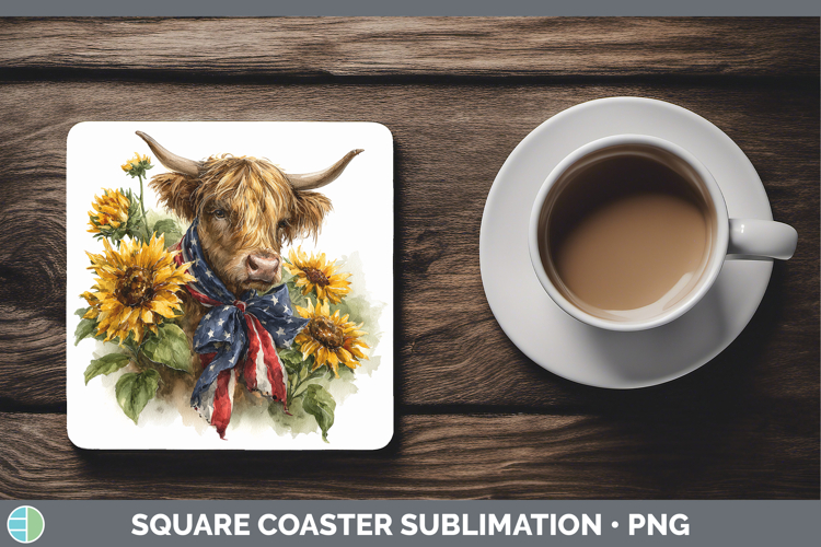 Animals Sunflower Patriotic Highland Cow Square Coaster Subl