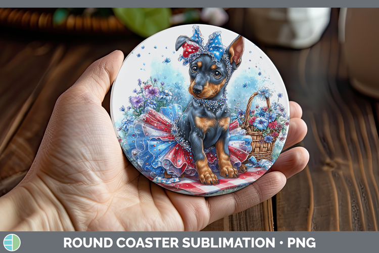 Dogs 01 Patriotic Doberman Pinscher Round Coaster Sublimatio