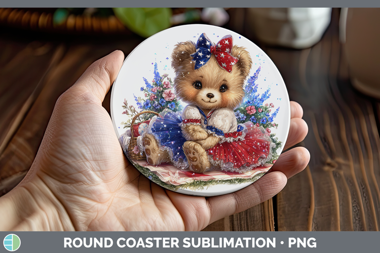 Animals Patriotic Bear Round Coaster Sublimation Coaster Des