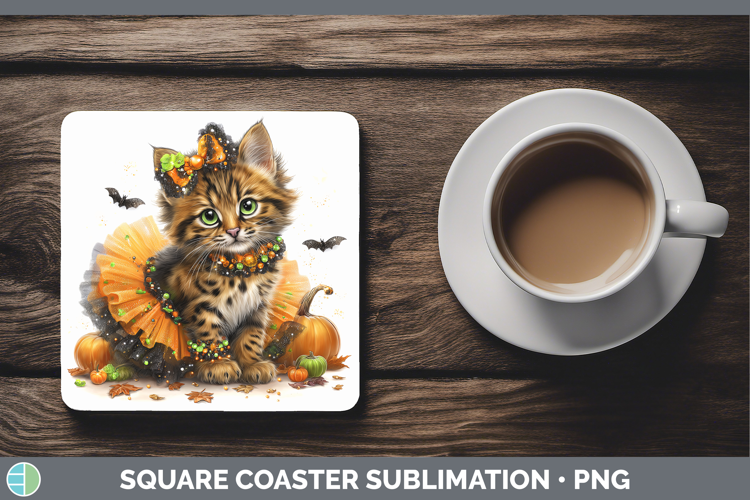Wild Cats Halloween Pampas Cat Square Coaster Sublimation Co