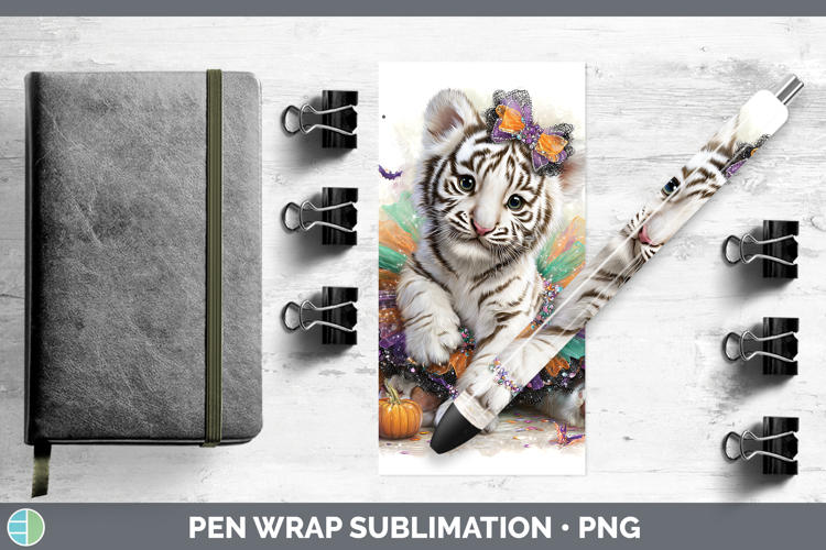 Wild Cats Halloween White Tiger Pen Wrap Sublimation Pen Des