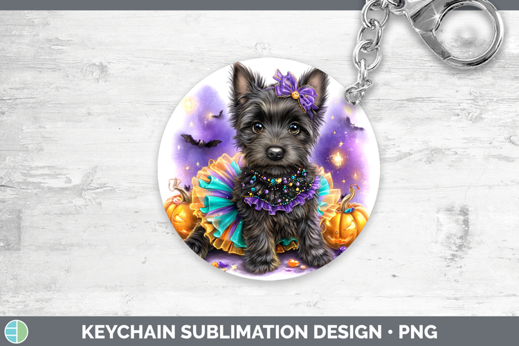 Dogs 04 Halloween Scottish Terrier Keychain Sublimation Keyr