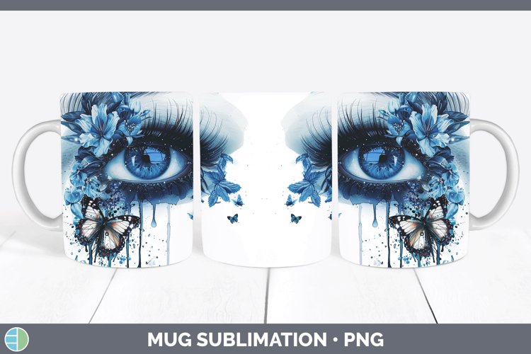 Watercolor Blue Eye Mug Wrap Sublimation Coffee Cup Designs example image 1