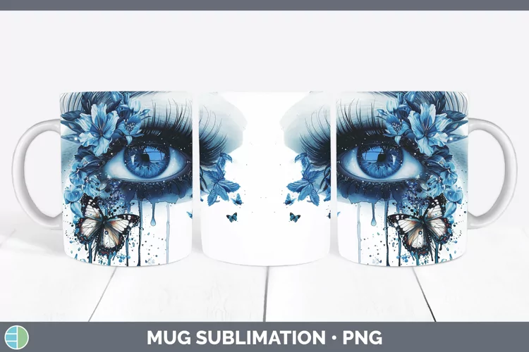Watercolor Blue Eye Mug Wrap Sublimation Coffee Cup Designs