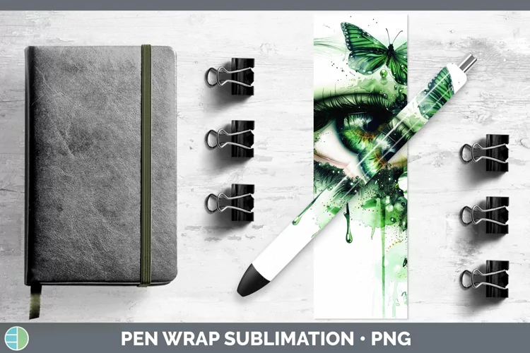 Watercolor Green Eye Pen Wrap Sublimation Epoxy Pen Designs