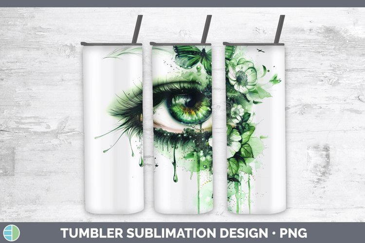 Watercolor Green Eye Tumbler Sublimation 20 oz Skinny Tumble