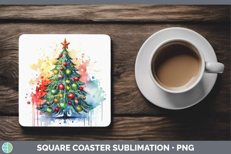 Watercolor Christmas Cmas Tree Square Coaster Sublimation Co