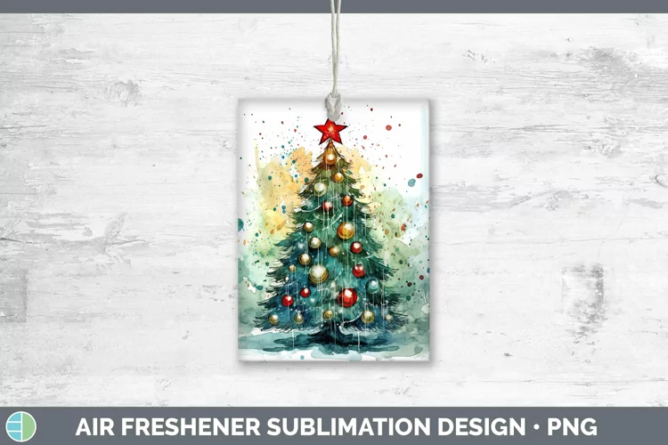 Watercolor Christmas Cmas Tree Air Freshener Sublimation Car