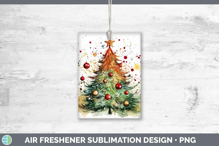 Watercolor Christmas Cmas Tree Air Freshener Sublimation Car example image 1