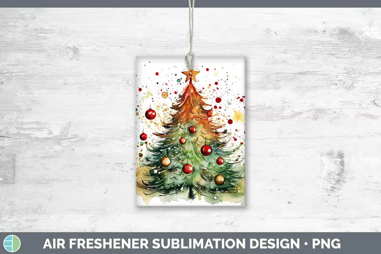 Watercolor Christmas Cmas Tree Air Freshener Sublimation Car