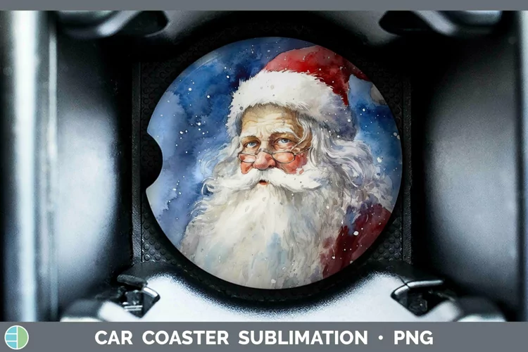Watercolor Christmas Santa Car Coaster Sublimation Coaster D