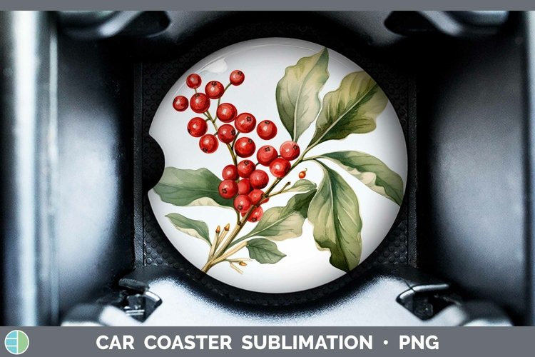 Watercolor Christmas Mistletoe Car Coaster Sublimation Coast example image 1