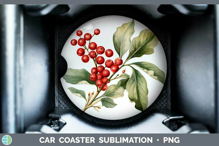 Watercolor Christmas Mistletoe Car Coaster Sublimation Coast