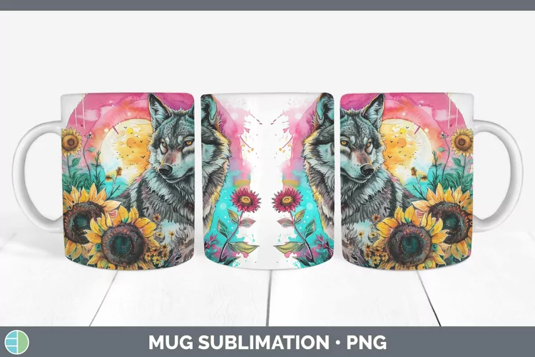 Pink Summer Wolf Mug Wrap Sublimation Coffee Cup Designs
