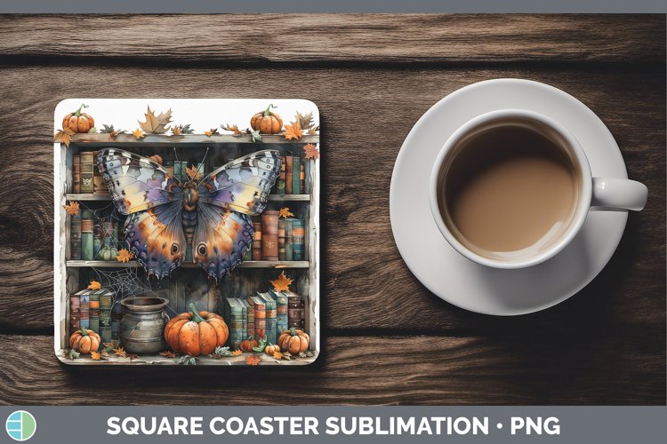 Book Halloween Butterfly Square Coaster Sublimation Coaster