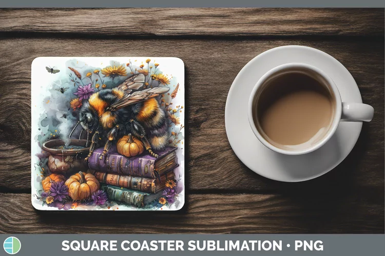 Book Halloween Bee Square Coaster Sublimation Coaster Design