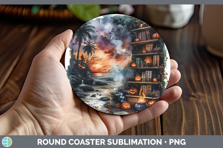 Book Halloween Beach Round Coaster Sublimation Coaster Desig example image 1