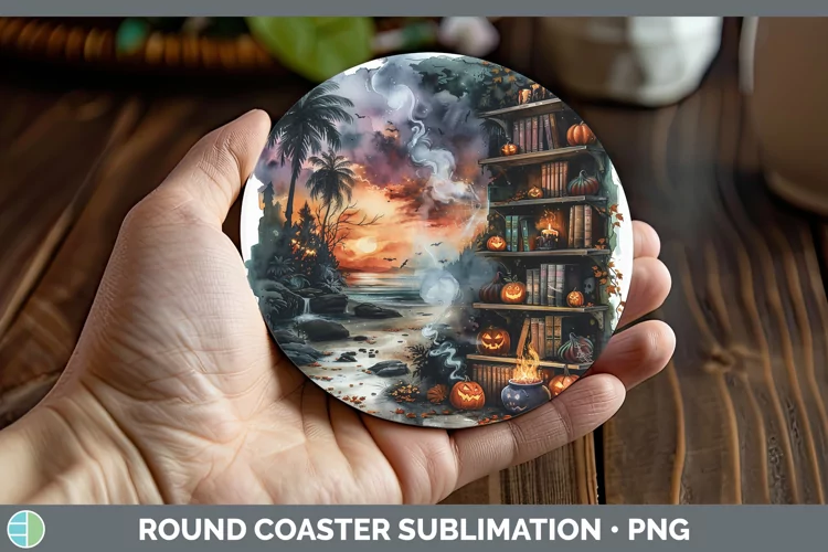 Book Halloween Beach Round Coaster Sublimation Coaster Desig