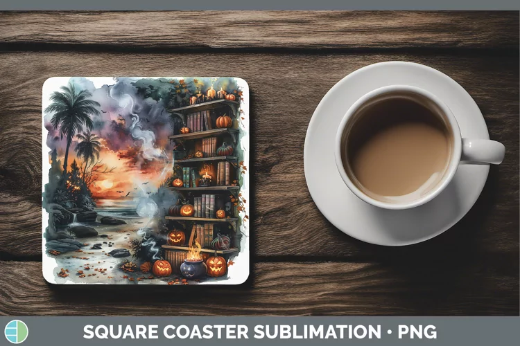 Book Halloween Beach Square Coaster Sublimation Coaster Desi