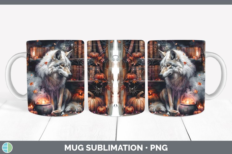 Book Halloween Wolf Mug Wrap Sublimation Coffee Cup Designs