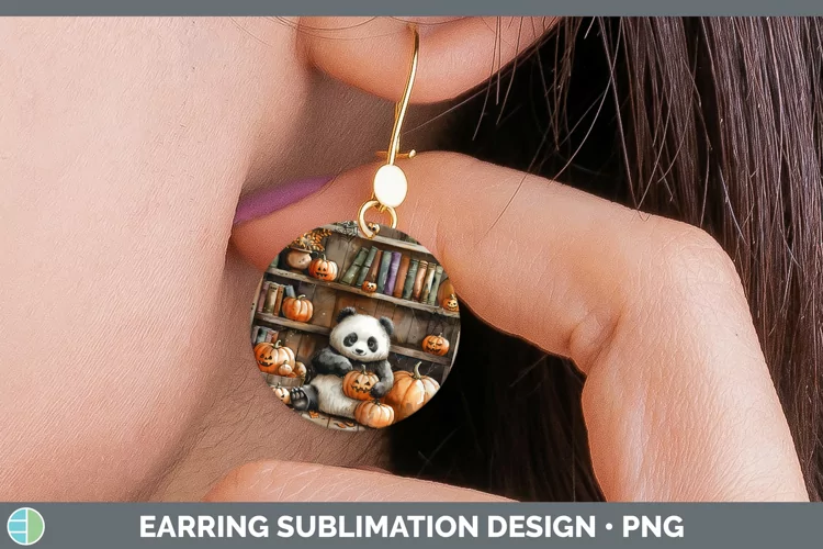 Book Halloween Panda Round Earrings Sublimation Earrings Des
