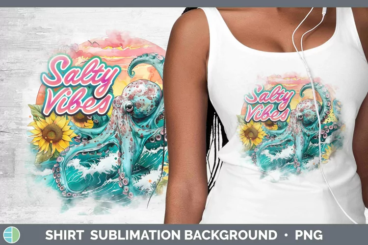 Watercolor Salty Vibes Octopus Shirt Sublimation Sublimation