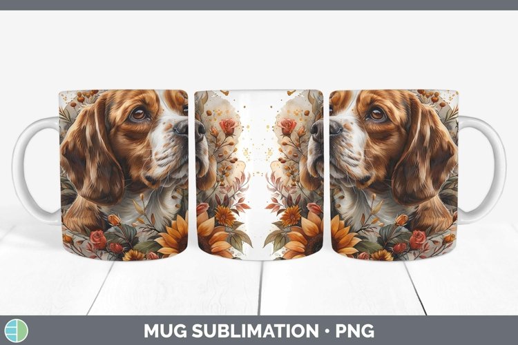 Autumn Sunflower Dog Beagle Mug Wrap Sublimation Coffee Cup