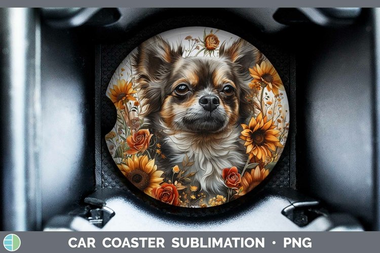 Autumn Sunflower Dog Chihuahua Car Coaster Sublimation Coast