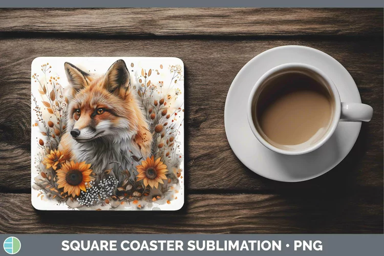 Autumn Boho Fox Square Coaster Sublimation Coaster Designs
